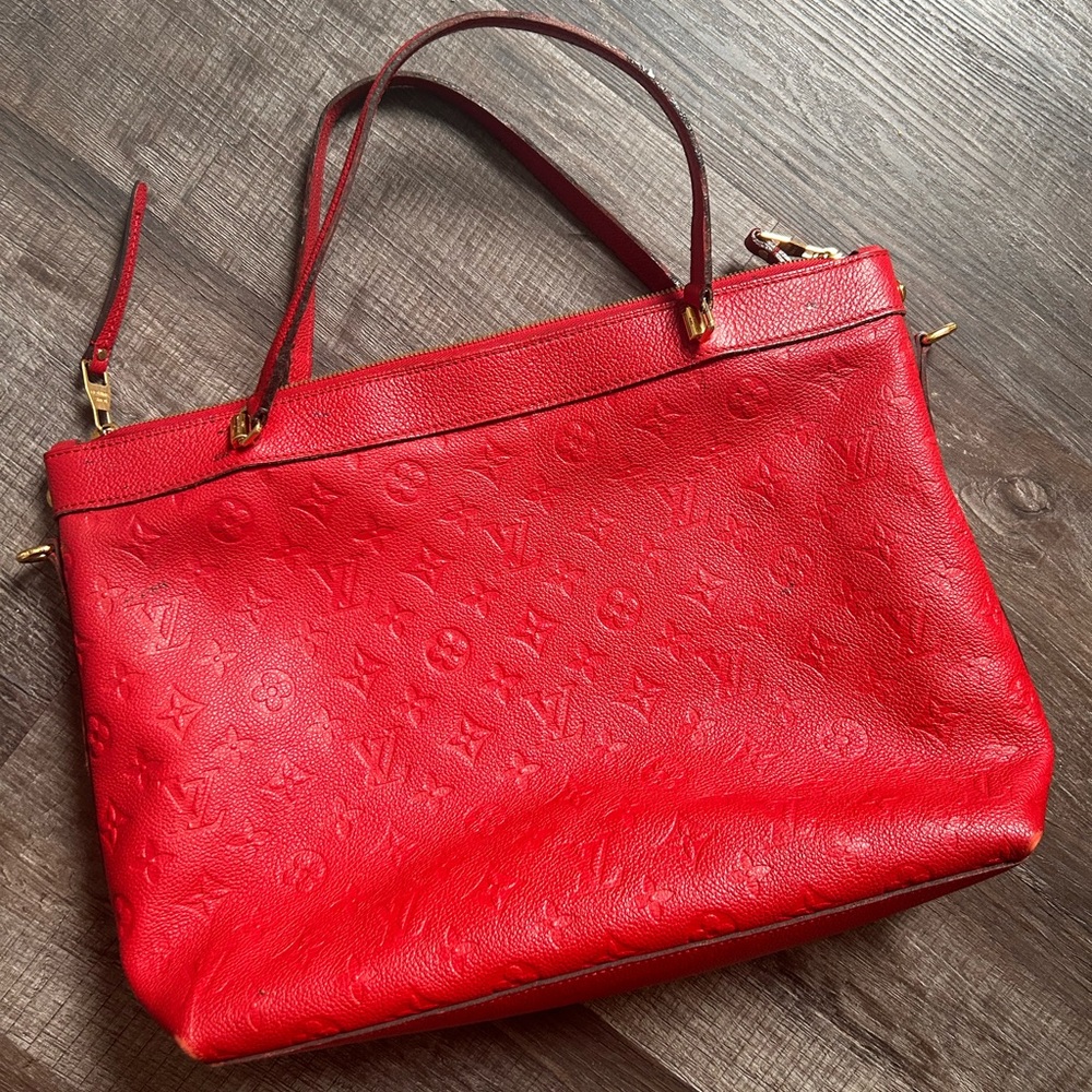 Louis Vuitton Tote, Red Monogram Empreinte Leather Tote Handbag Purse